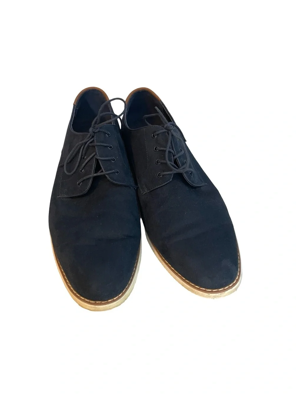 H & M Men's Navy faux Suede Lace-Up Derby Shoes with Brown Accent size 10.5